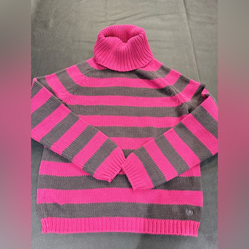 Izod Pink and Gray Striped Turtleneck Sweater